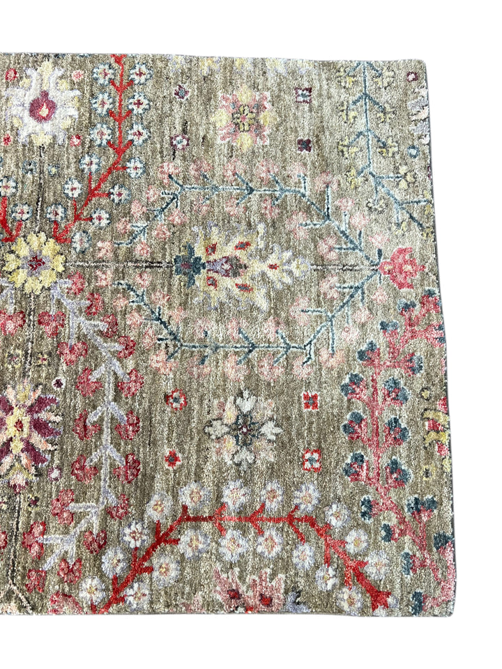 Olive-Grey &amp; Multicolor Floral Wool Runner Rug – 2’4” × 12’8”