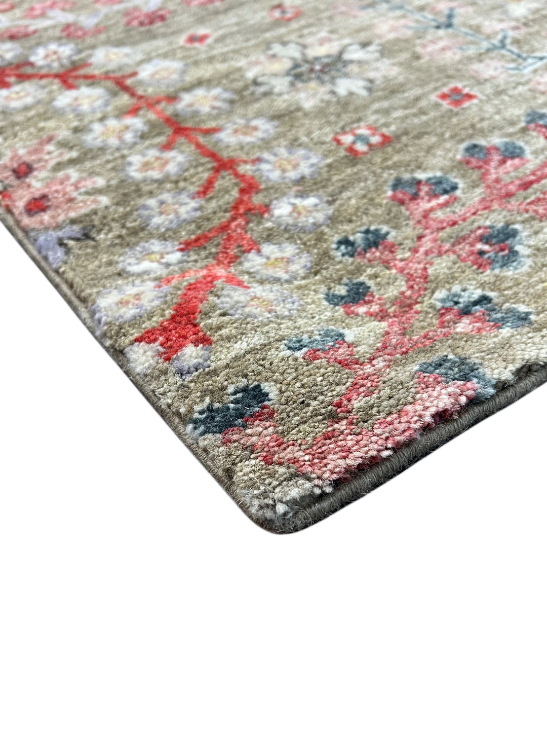 Olive-Grey &amp; Multicolor Floral Wool Runner Rug – 2’4” × 12’8”