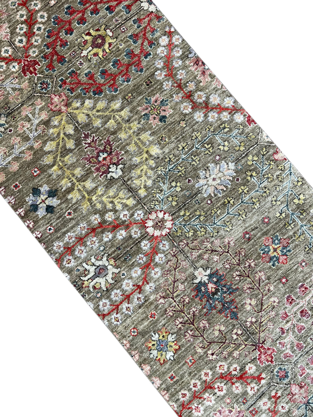 Olive-Grey &amp; Multicolor Botanical Runner Rug – 2’5” × 12’8”