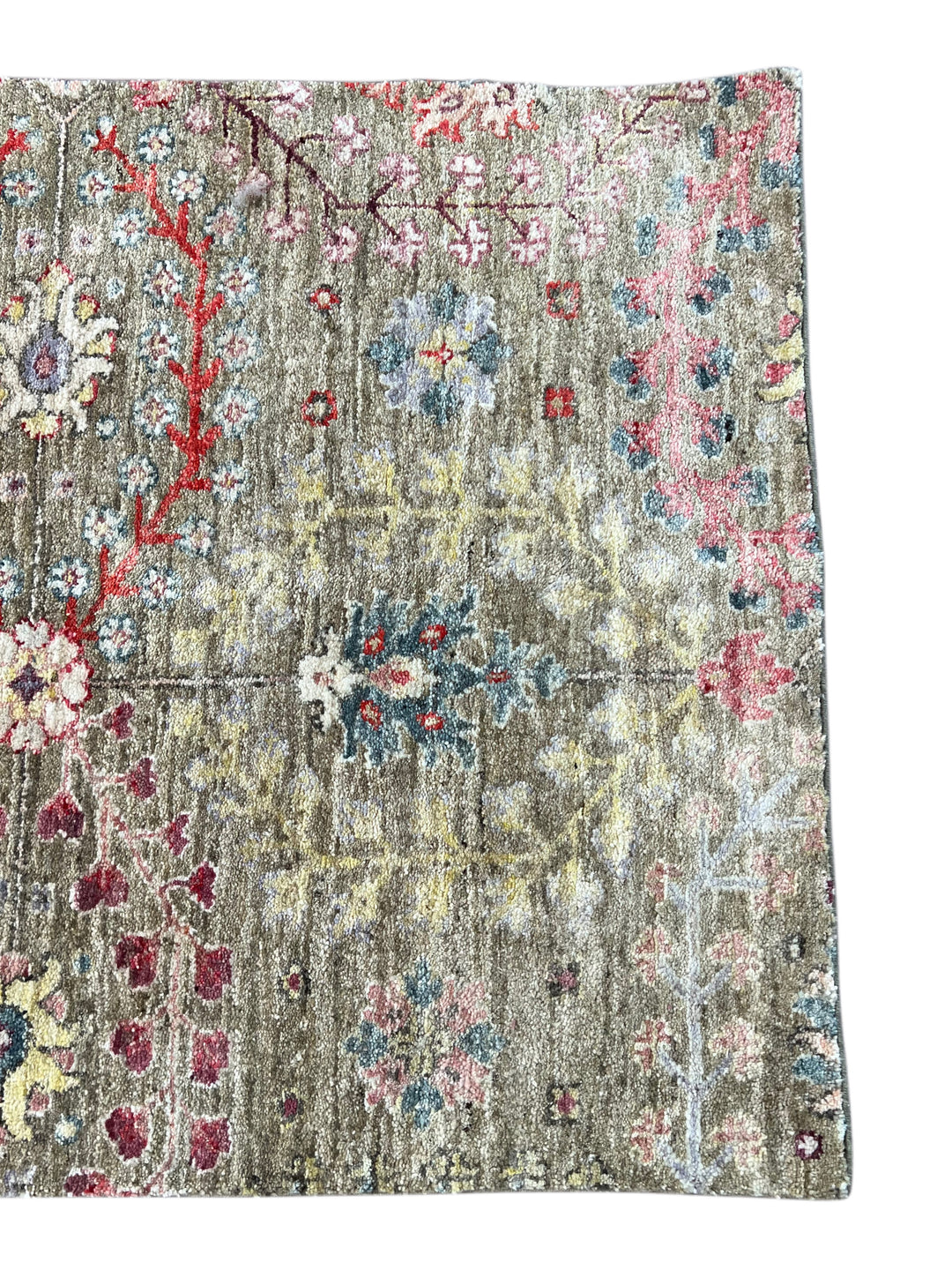 Olive-Grey &amp; Multicolor Botanical Runner Rug – 2’5” × 12’8”