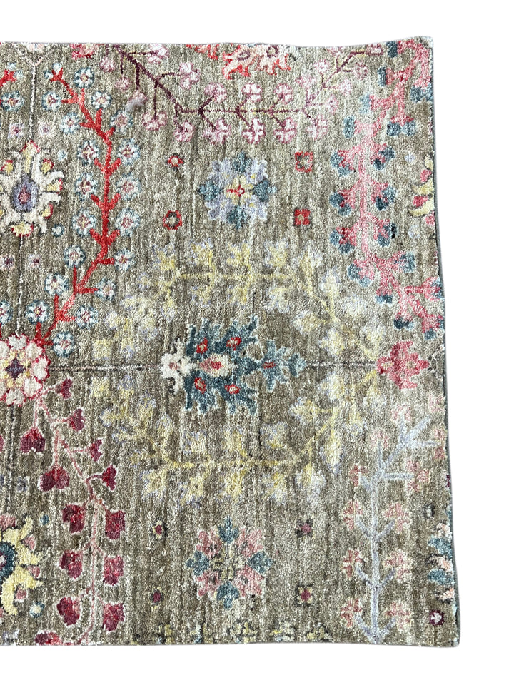 Olive-Grey &amp; Multicolor Botanical Runner Rug – 2’5” × 12’8”