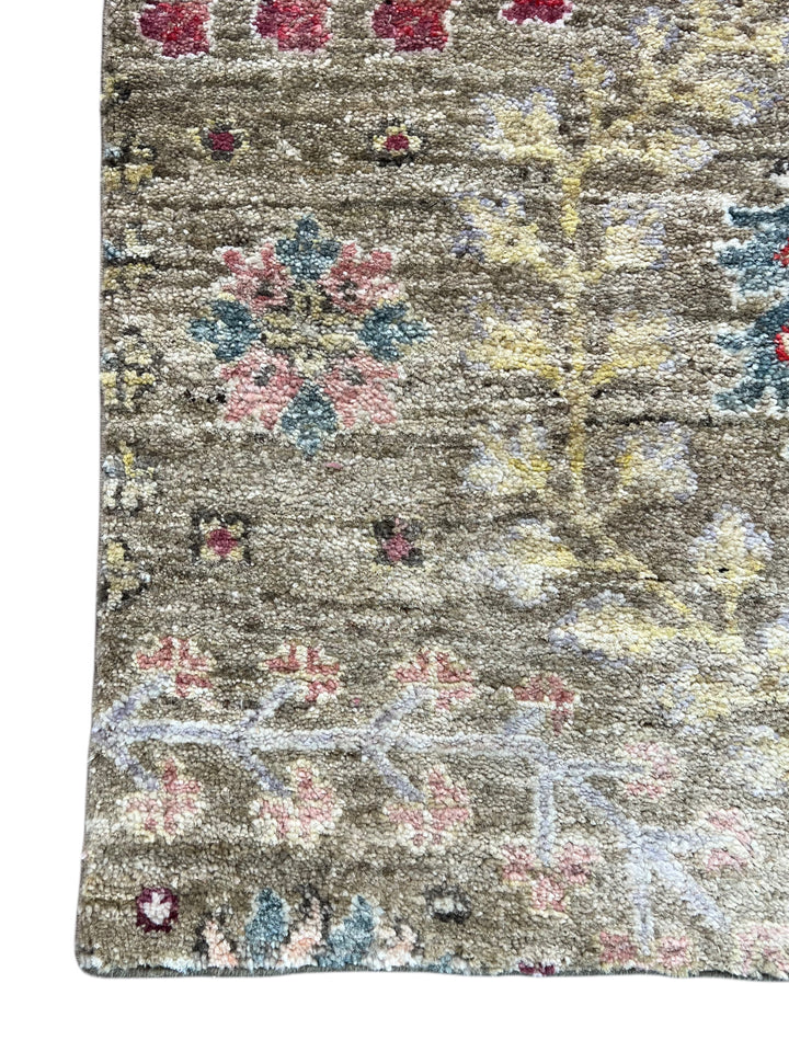 Olive-Grey &amp; Multicolor Botanical Runner Rug – 2’5” × 12’8”