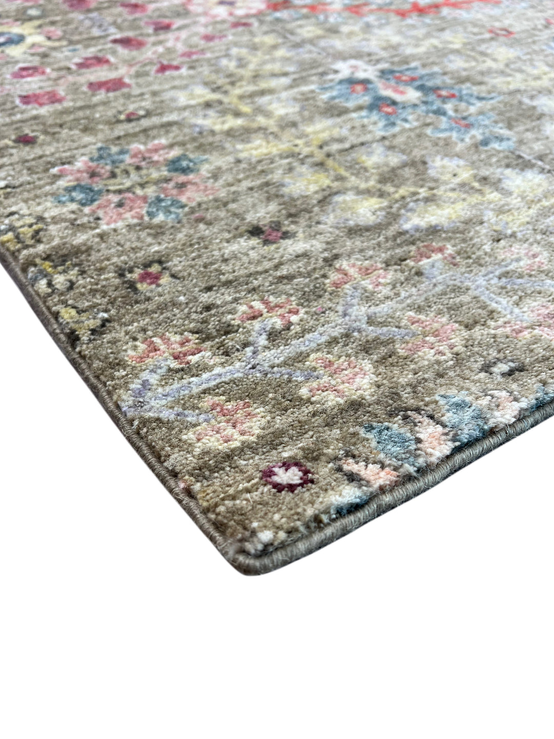 Olive-Grey &amp; Multicolor Botanical Runner Rug – 2’5” × 12’8”