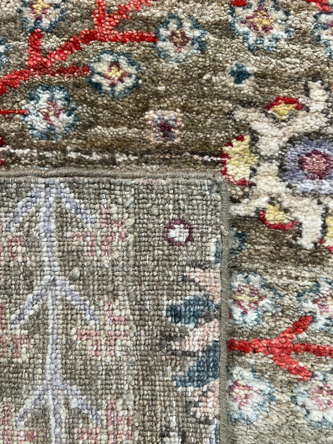Olive-Grey &amp; Multicolor Botanical Runner Rug – 2’5” × 12’8”