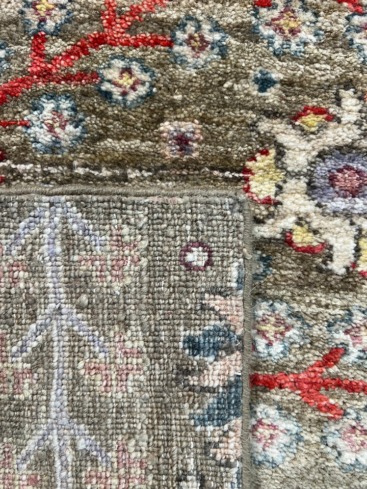 Olive-Grey &amp; Multicolor Botanical Runner Rug – 2’5” × 12’8”