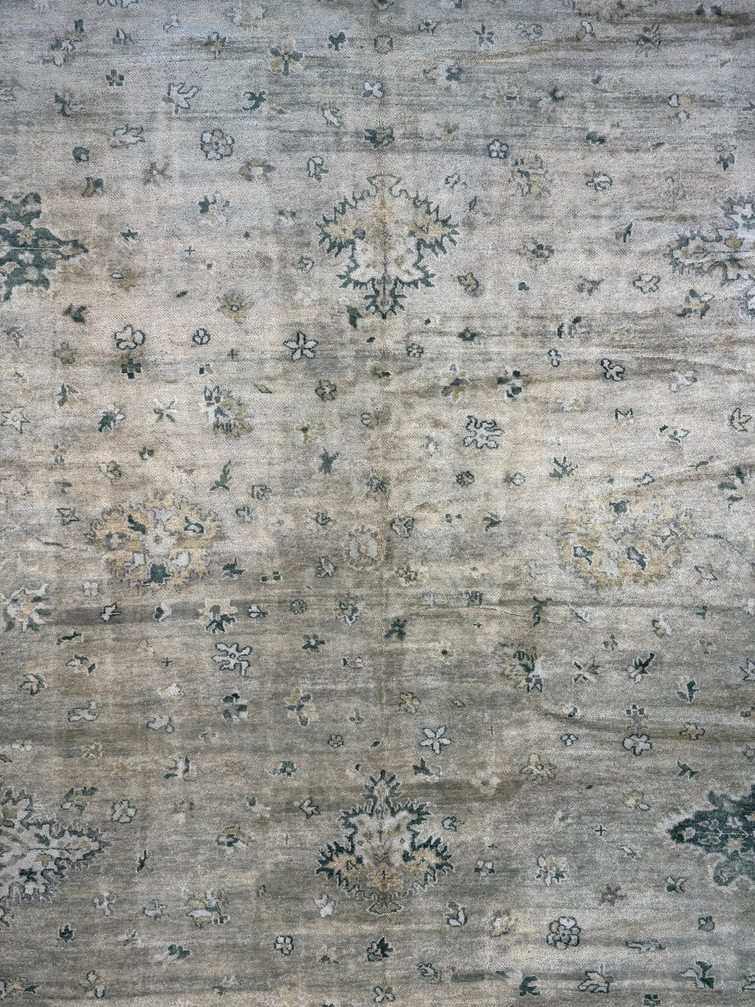 Soft Gray - Green &amp; Ivory Oversized Ushak Style Rug – 13’6” × 18’6”