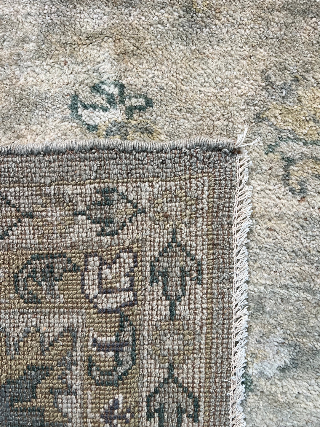 Soft Gray - Green &amp; Ivory Oversized Ushak Style Rug – 13’6” × 18’6”