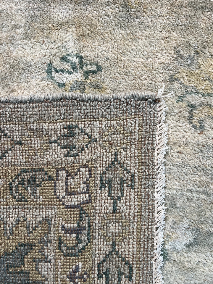 Soft Gray - Green &amp; Ivory Oversized Ushak Style Rug – 13’6” × 18’6”