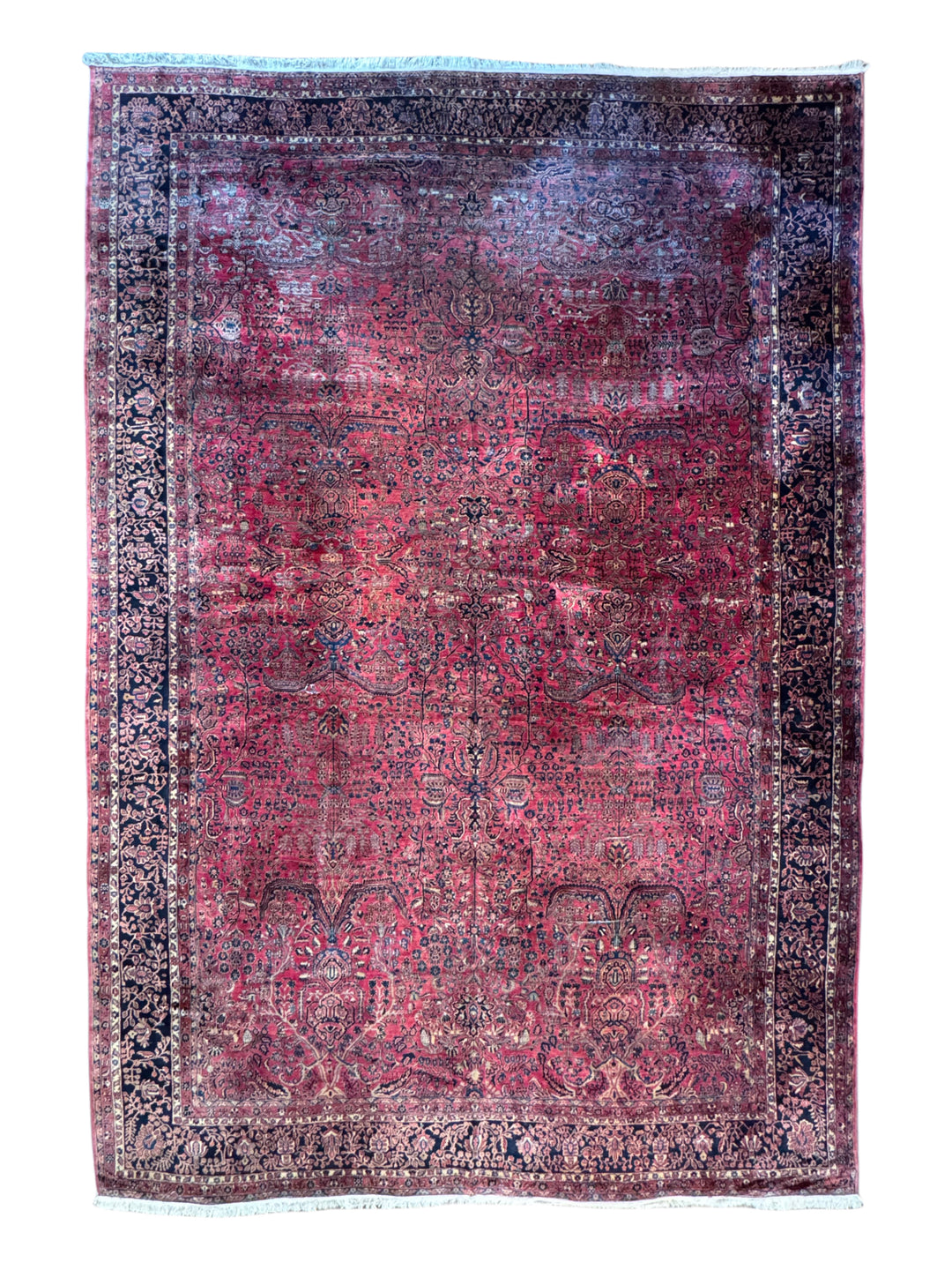 Deep Red &amp; Navy Oversized Sarouk Style Rug – 13’8” × 20’3”