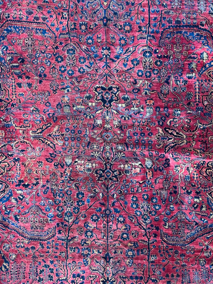 Deep Red &amp; Navy Oversized Sarouk Style Rug – 13’8” × 20’3”