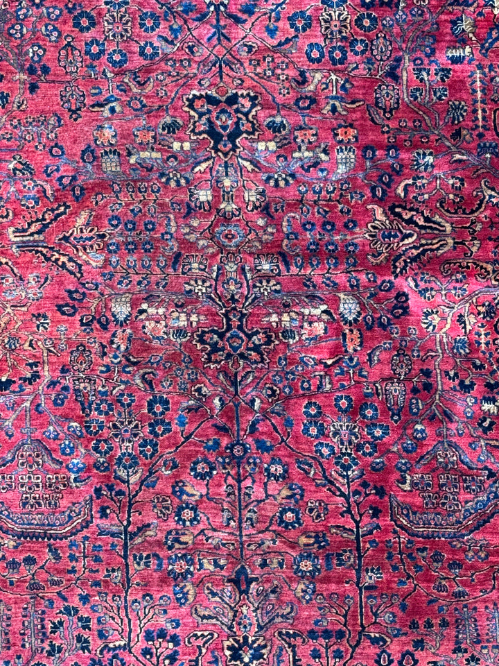 Deep Red &amp; Navy Oversized Sarouk Style Rug – 13’8” × 20’3”
