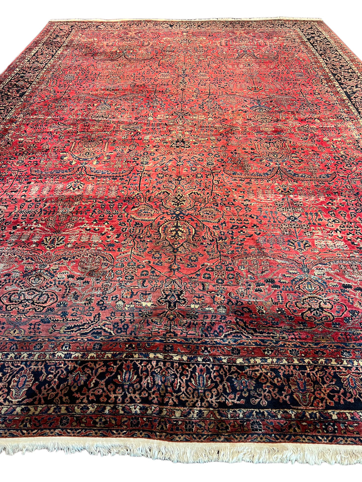 Deep Red &amp; Navy Oversized Sarouk Style Rug – 13’8” × 20’3”