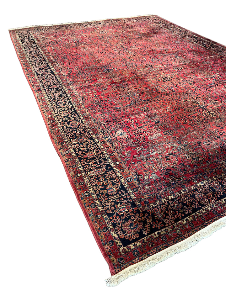 Deep Red &amp; Navy Oversized Sarouk Style Rug – 13’8” × 20’3”
