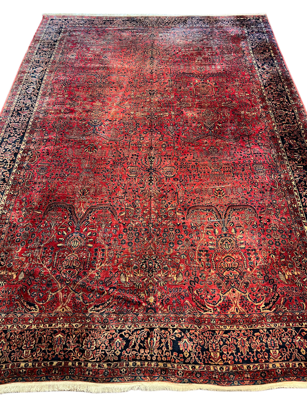 Deep Red &amp; Navy Oversized Sarouk Style Rug – 13’8” × 20’3”