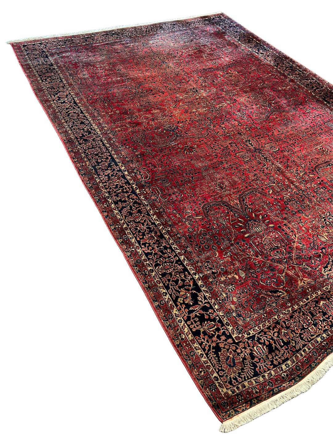 Deep Red &amp; Navy Oversized Sarouk Style Rug – 13’8” × 20’3”