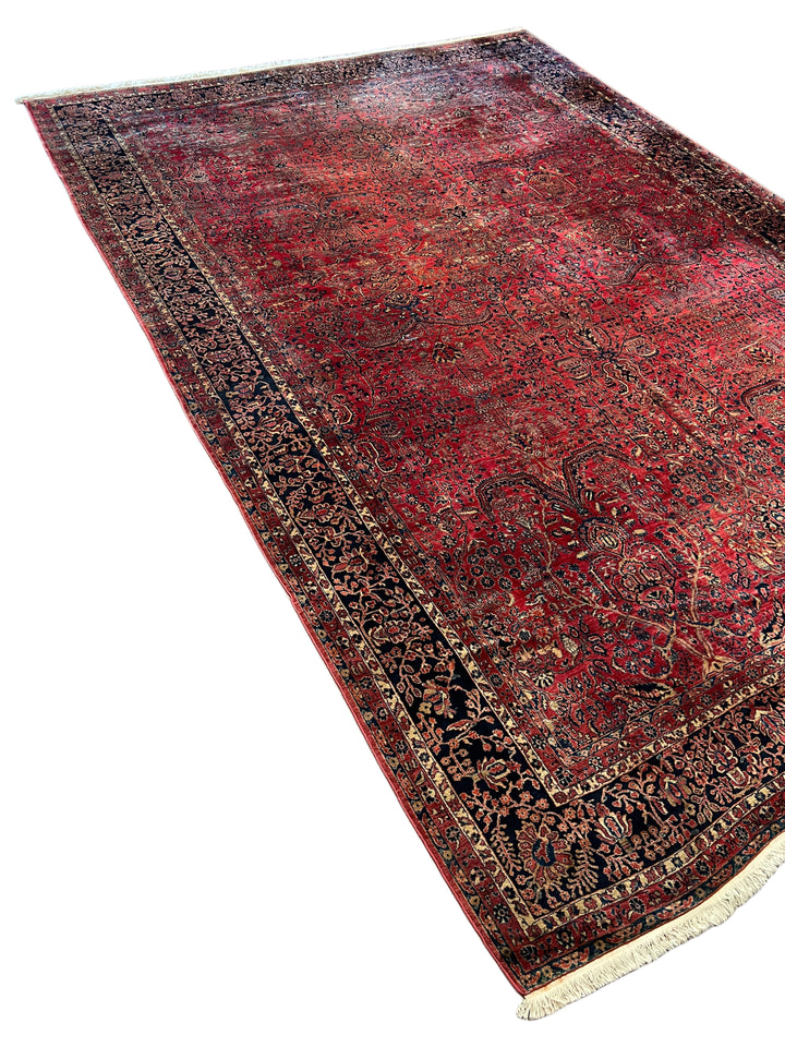 Deep Red &amp; Navy Oversized Sarouk Style Rug – 13’8” × 20’3”