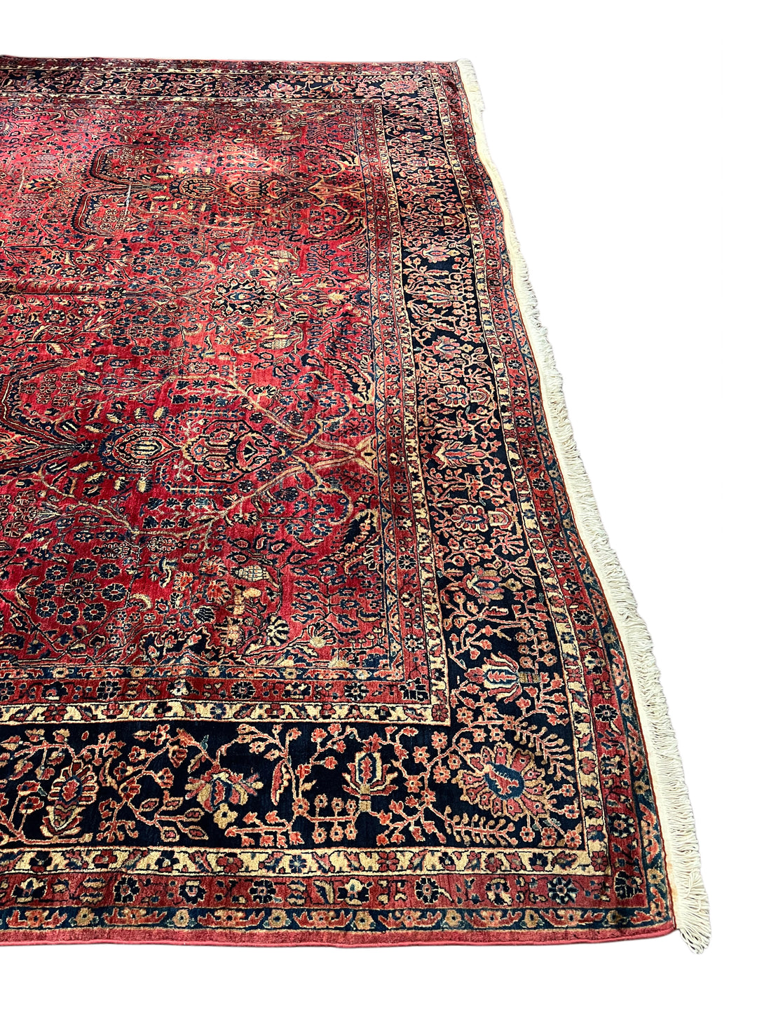Deep Red &amp; Navy Oversized Sarouk Style Rug – 13’8” × 20’3”
