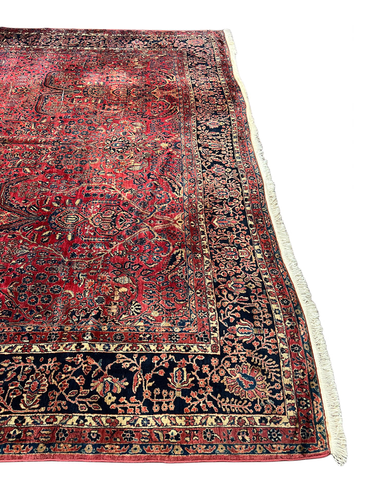Deep Red &amp; Navy Oversized Sarouk Style Rug – 13’8” × 20’3”