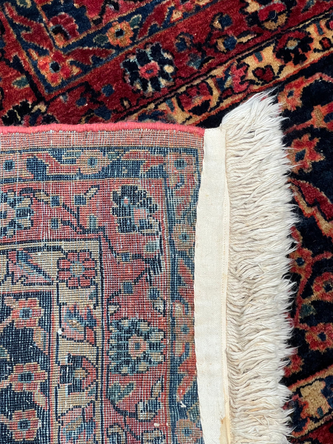 Deep Red &amp; Navy Oversized Sarouk Style Rug – 13’8” × 20’3”