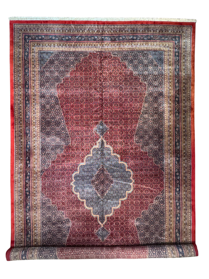 Deep Red &amp; Navy Oversized Bijar Style Rug – 16’0” × 27’8”