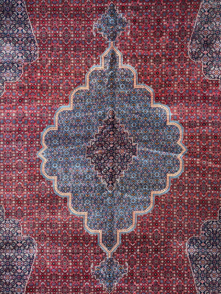 Deep Red &amp; Navy Oversized Bijar Style Rug – 16’0” × 27’8”