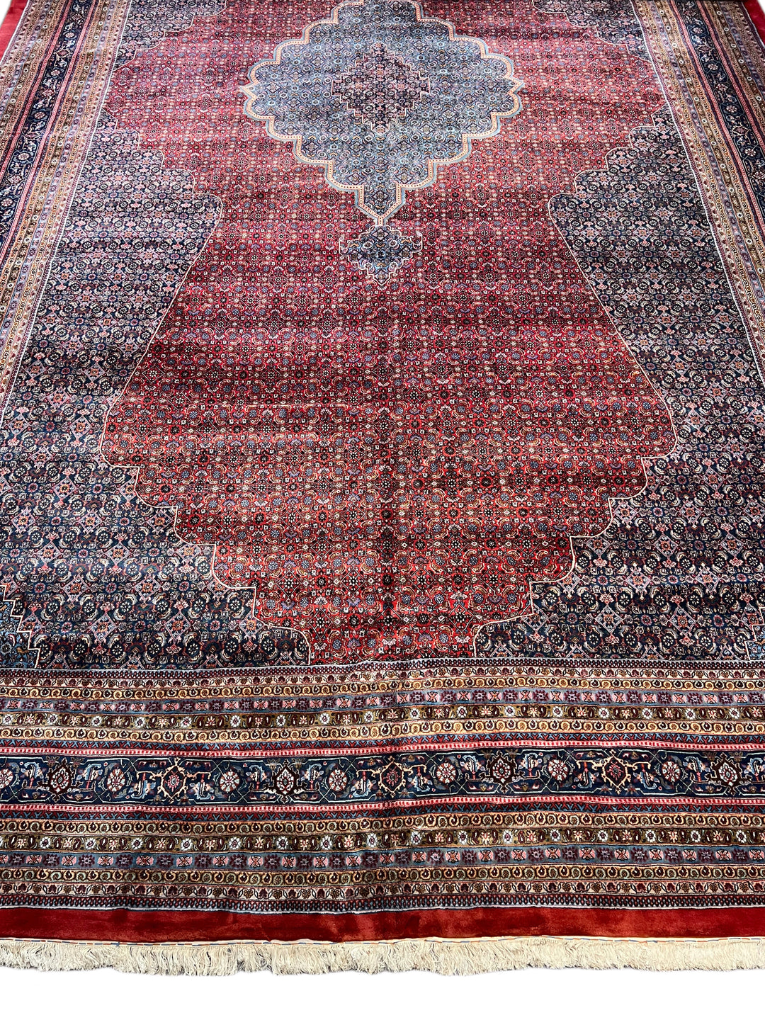 Deep Red &amp; Navy Oversized Bijar Style Rug – 16’0” × 27’8”