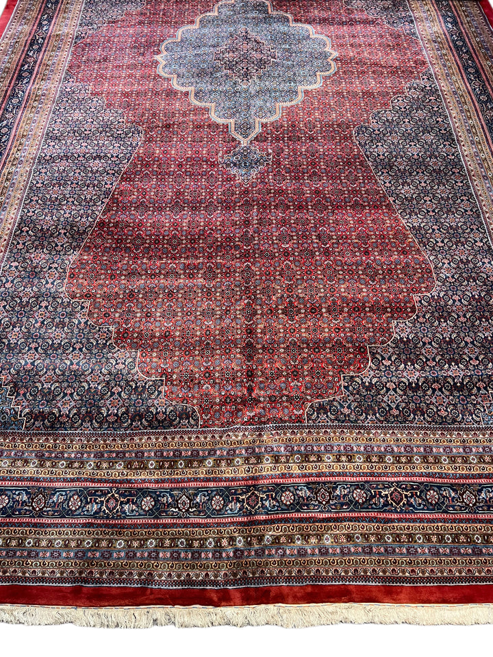 Deep Red &amp; Navy Oversized Bijar Style Rug – 16’0” × 27’8”