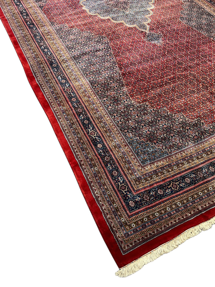 Deep Red &amp; Navy Oversized Bijar Style Rug – 16’0” × 27’8”