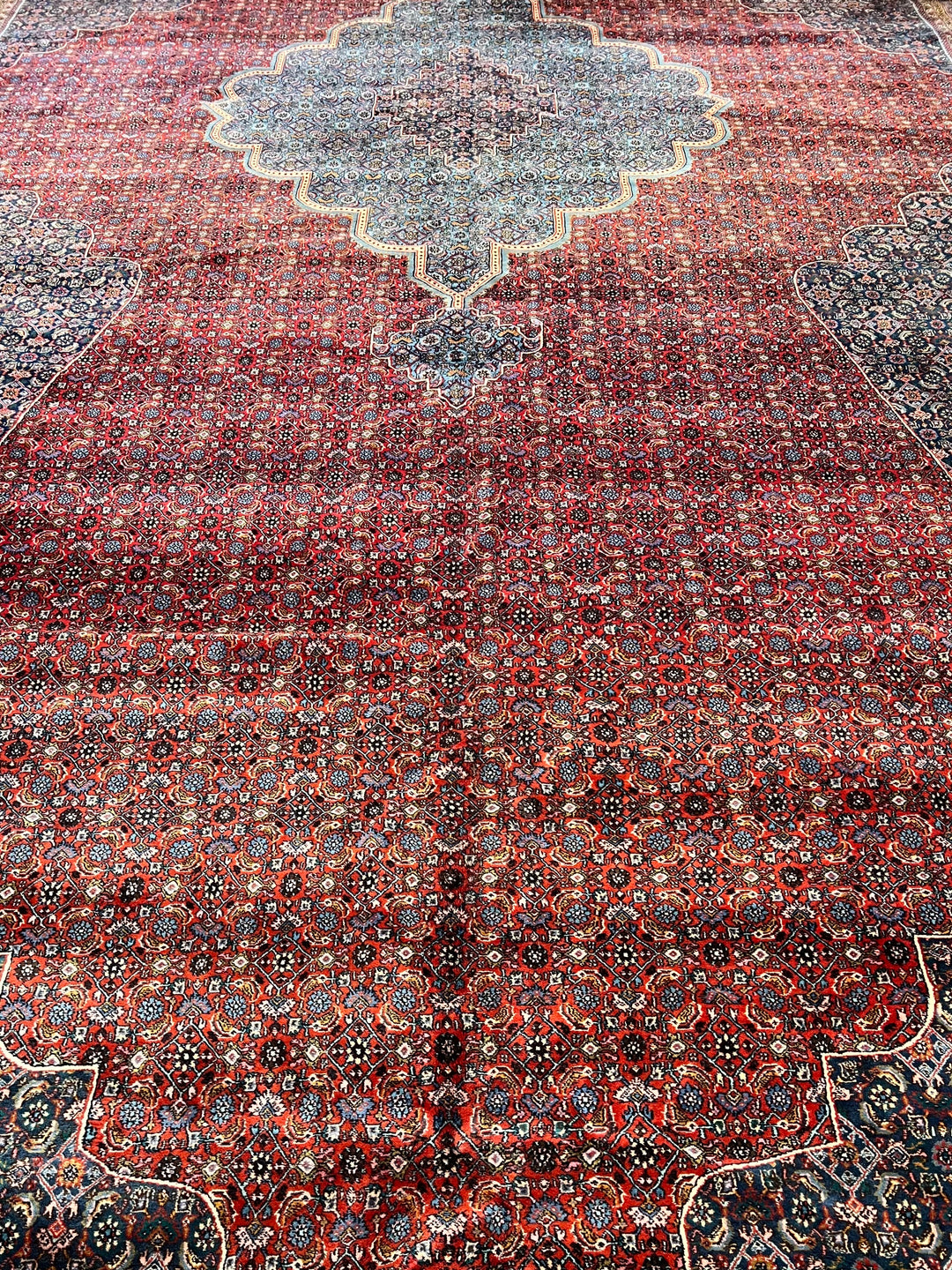 Deep Red &amp; Navy Oversized Bijar Style Rug – 16’0” × 27’8”