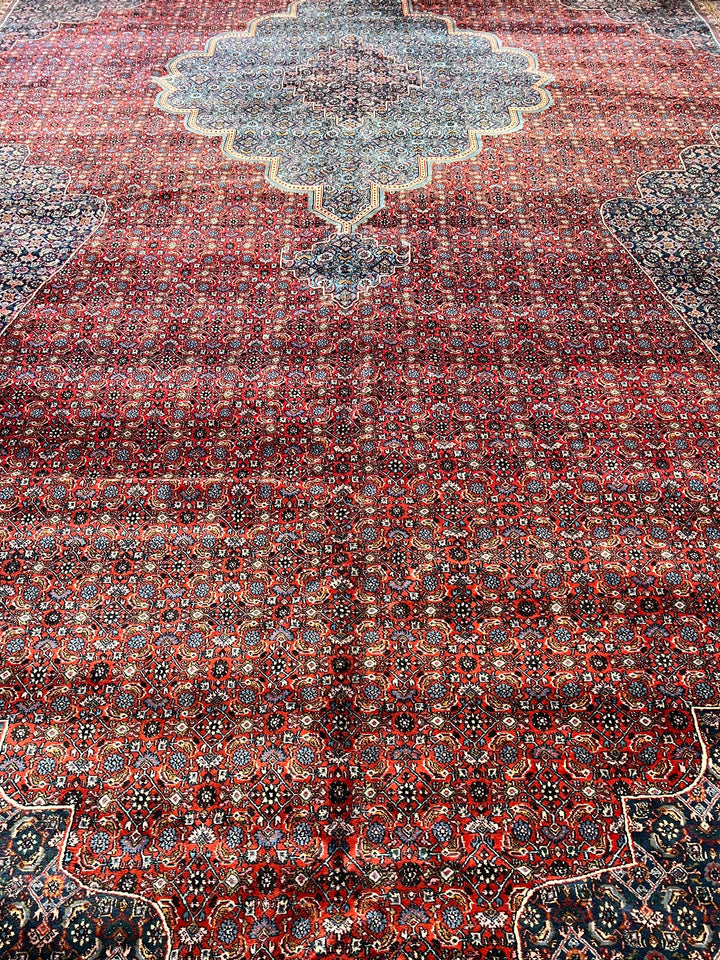Deep Red &amp; Navy Oversized Bijar Style Rug – 16’0” × 27’8”