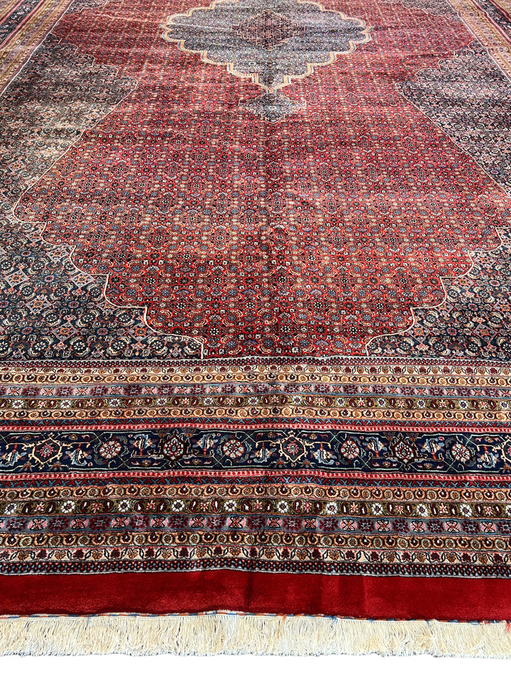 Deep Red &amp; Navy Oversized Bijar Style Rug – 16’0” × 27’8”