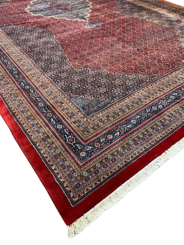 Deep Red &amp; Navy Oversized Bijar Style Rug – 16’0” × 27’8”