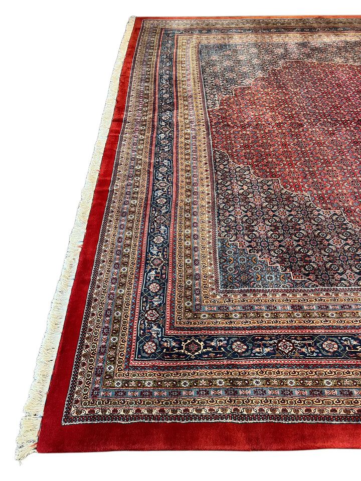 Deep Red &amp; Navy Oversized Bijar Style Rug – 16’0” × 27’8”