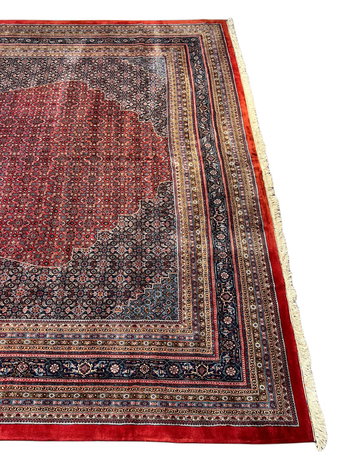 Deep Red &amp; Navy Oversized Bijar Style Rug – 16’0” × 27’8”