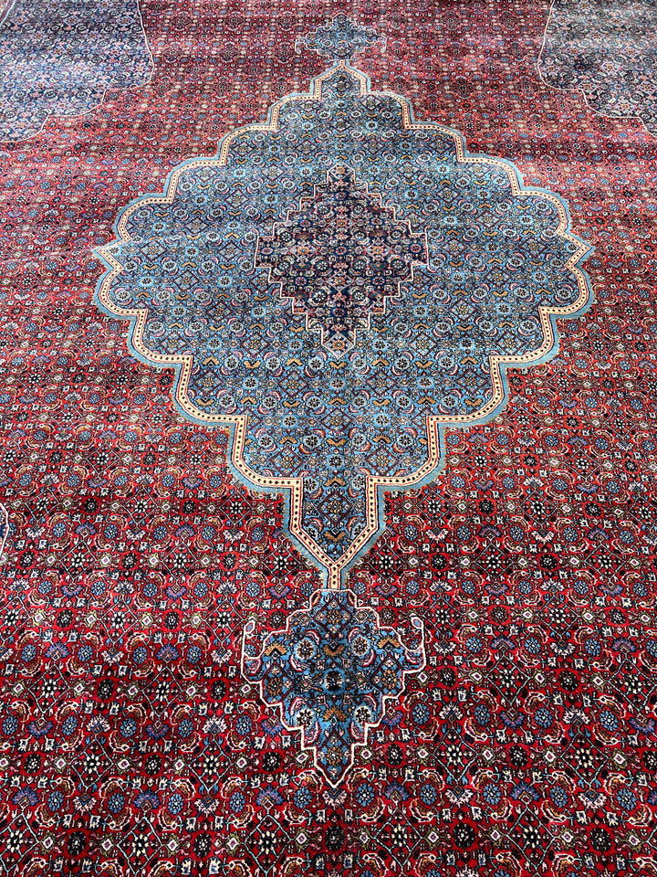 Deep Red &amp; Navy Oversized Bijar Style Rug – 16’0” × 27’8”