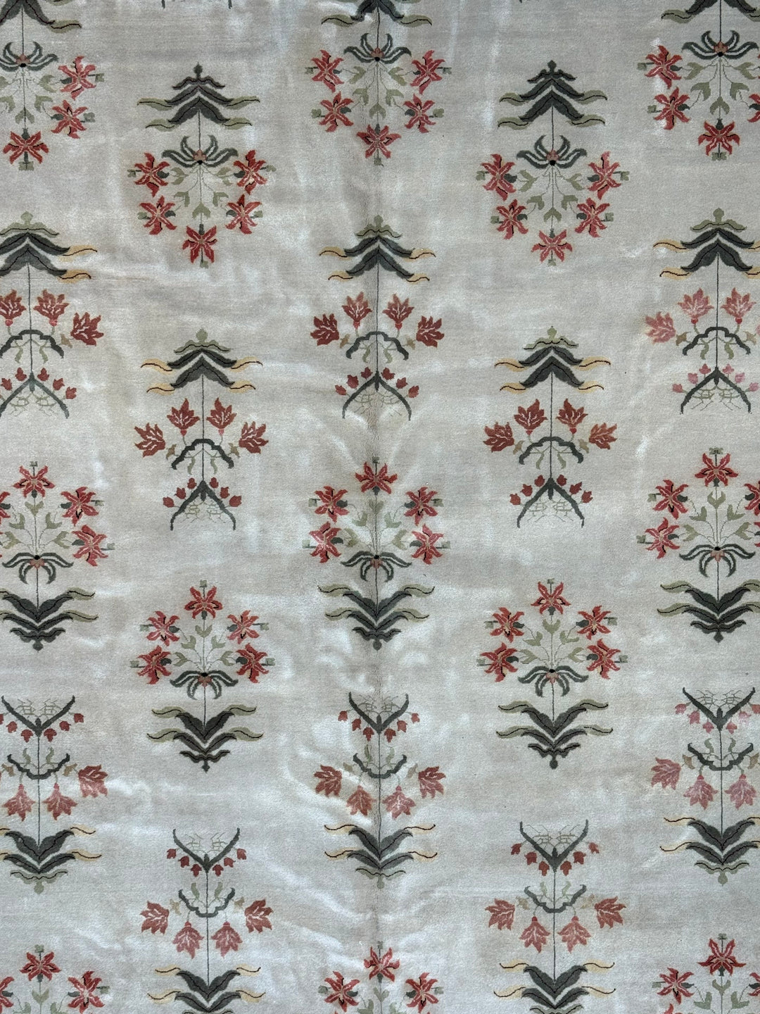 Ivory, Burgundy &amp; Black Indian Agra Rug – 11’10” × 17’3”