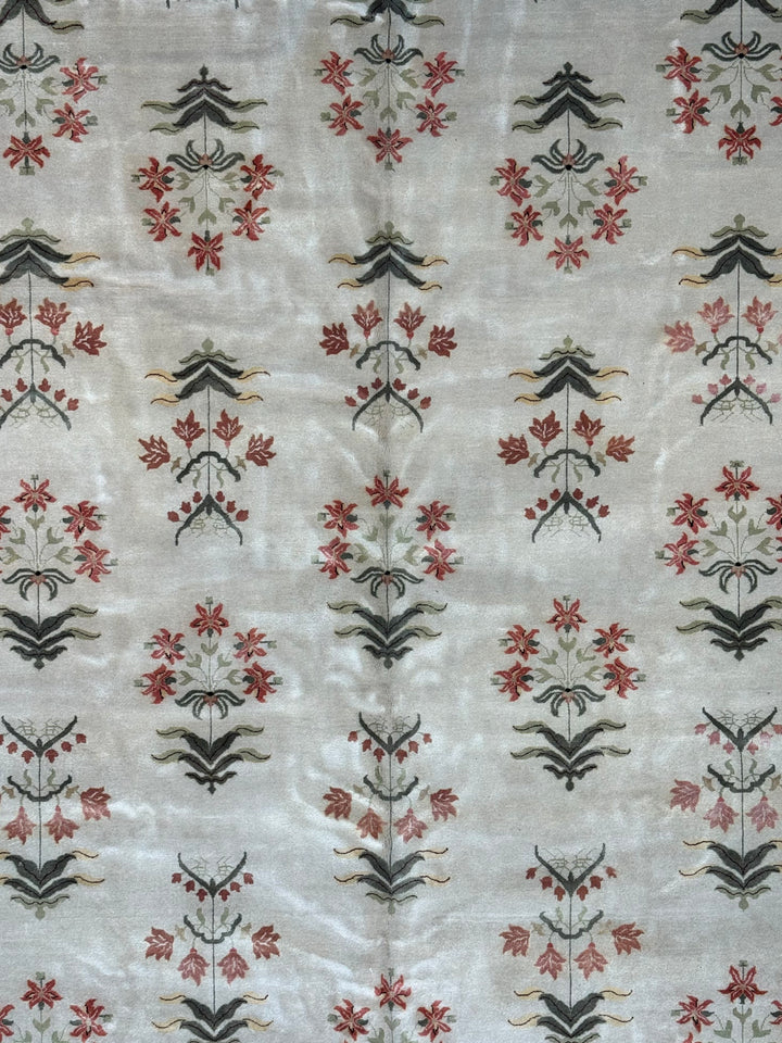 Ivory, Burgundy &amp; Black Indian Agra Rug – 11’10” × 17’3”