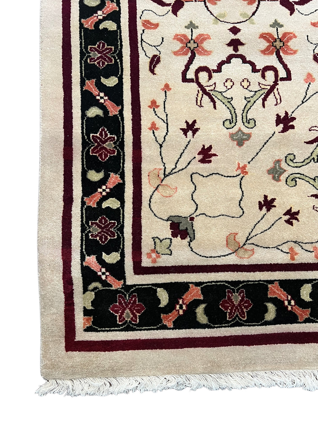 Ivory, Burgundy &amp; Black Indian Agra Rug – 11’10” × 17’3”