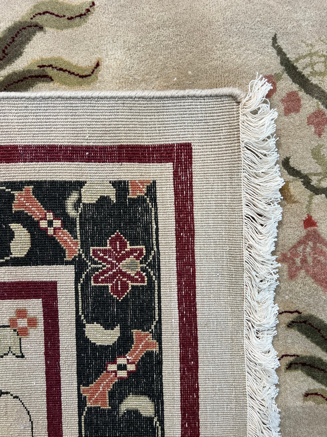 Ivory, Burgundy &amp; Black Indian Agra Rug – 11’10” × 17’3”