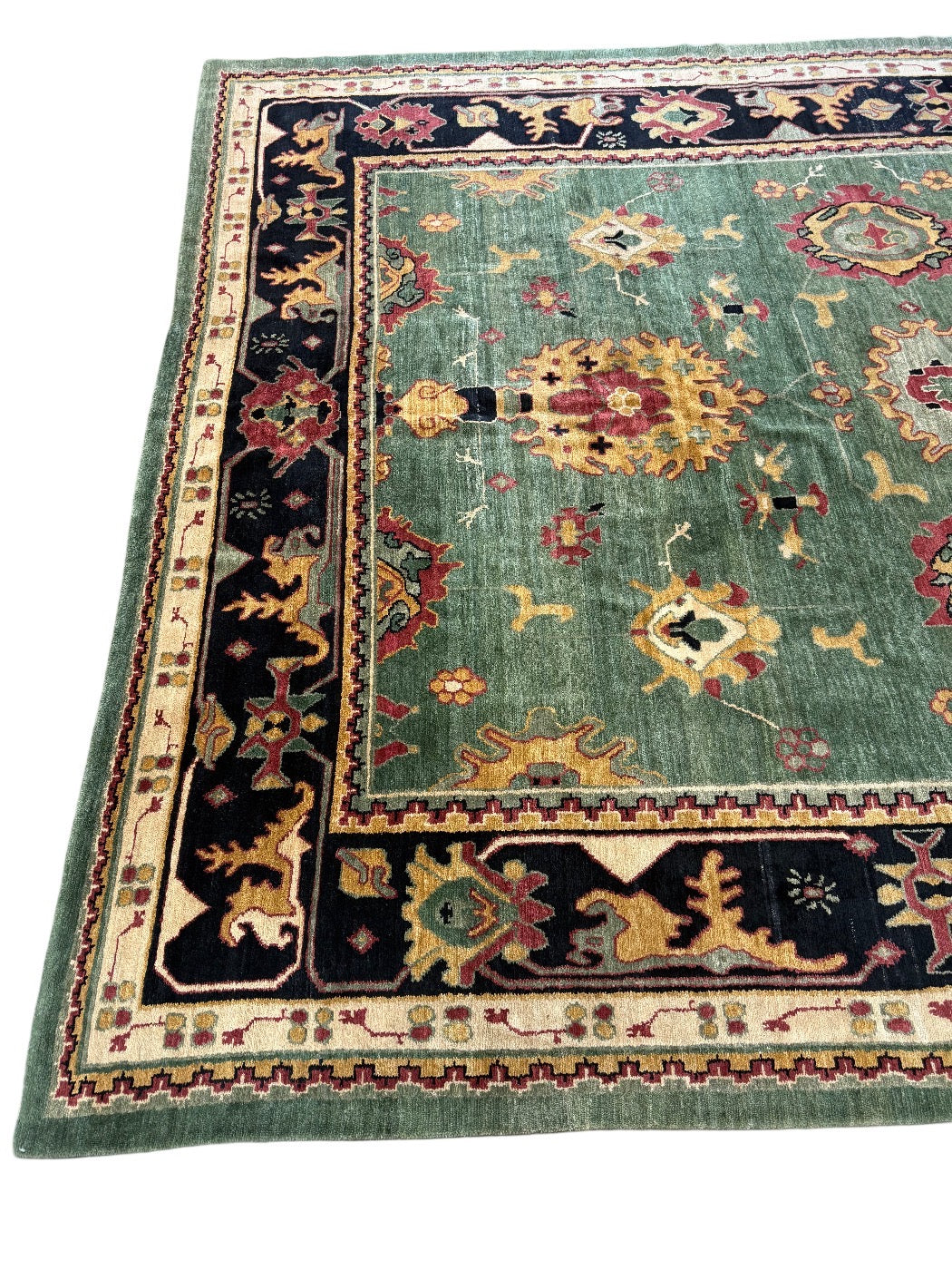 Sage Green, Black &amp; Ivory Tibetan Style Rug – 10’0” × 13’3”