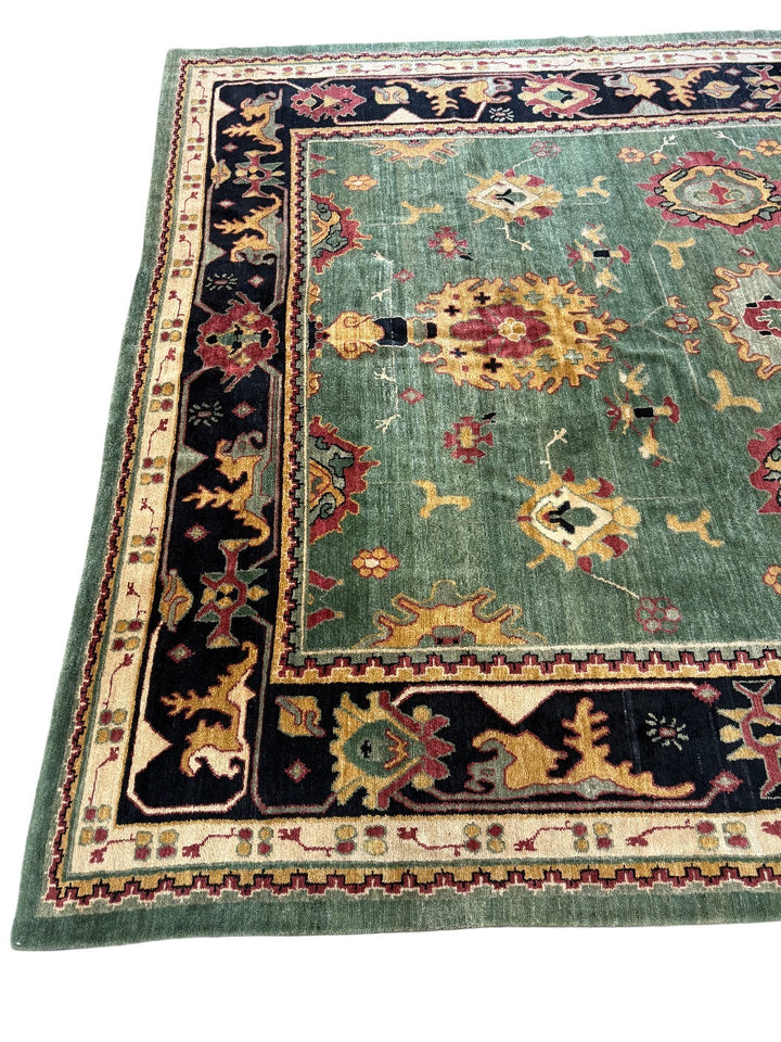 Sage Green, Black &amp; Ivory Tibetan Style Rug – 10’0” × 13’3”