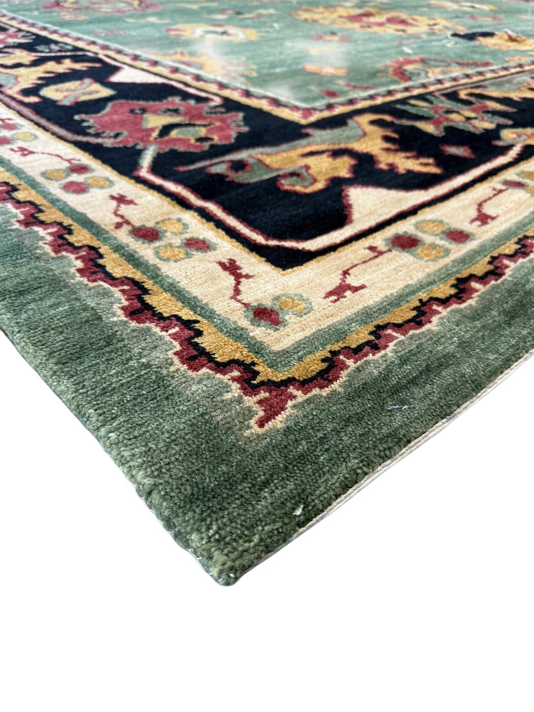 Sage Green, Black &amp; Ivory Tibetan Style Rug – 10’0” × 13’3”