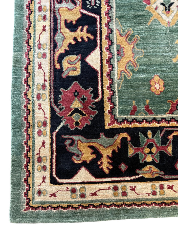 Sage Green, Black &amp; Ivory Tibetan Style Rug – 10’0” × 13’3”