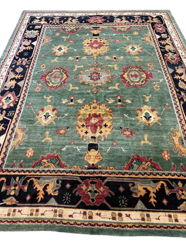 Sage Green, Black &amp; Ivory Tibetan Style Rug – 10’0” × 13’3”