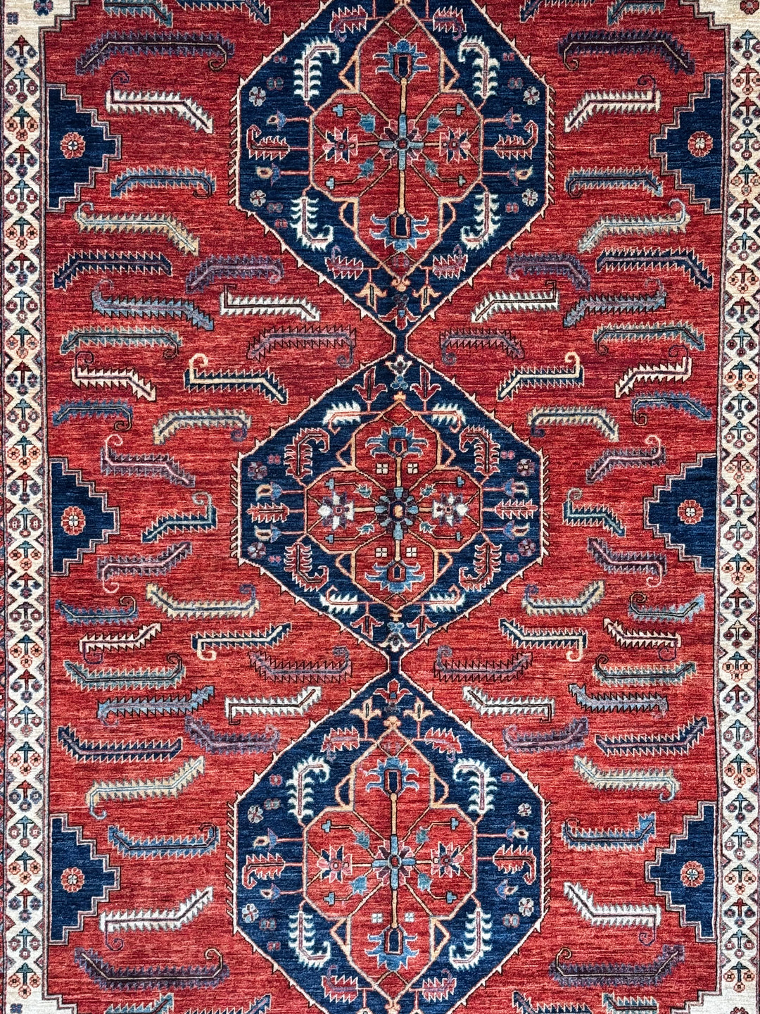 Rust Red &amp; Blue Geometric Medallion Rug – 9’2” × 14’7”
