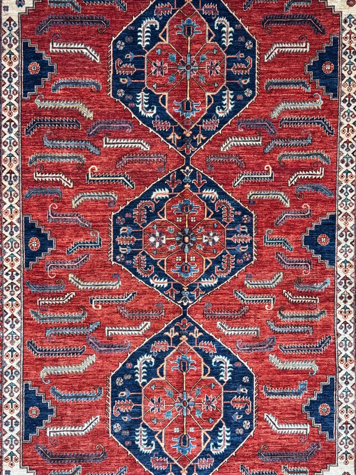 Rust Red &amp; Blue Geometric Medallion Rug – 9’2” × 14’7”