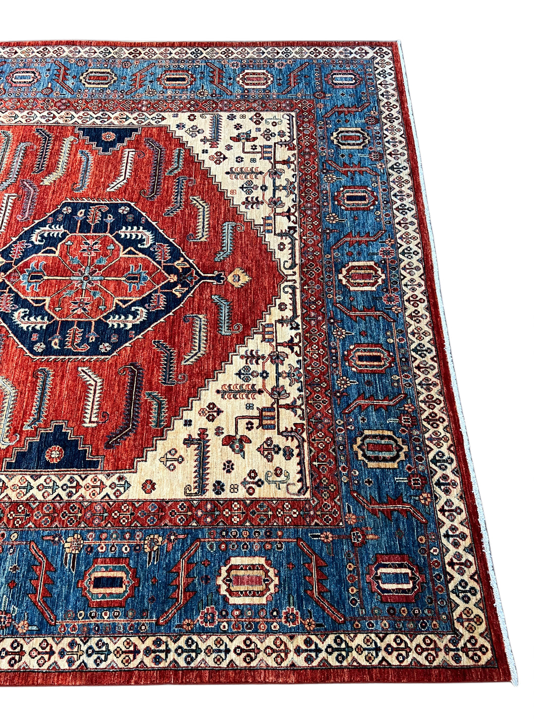 Rust Red &amp; Blue Geometric Medallion Rug – 9’2” × 14’7”