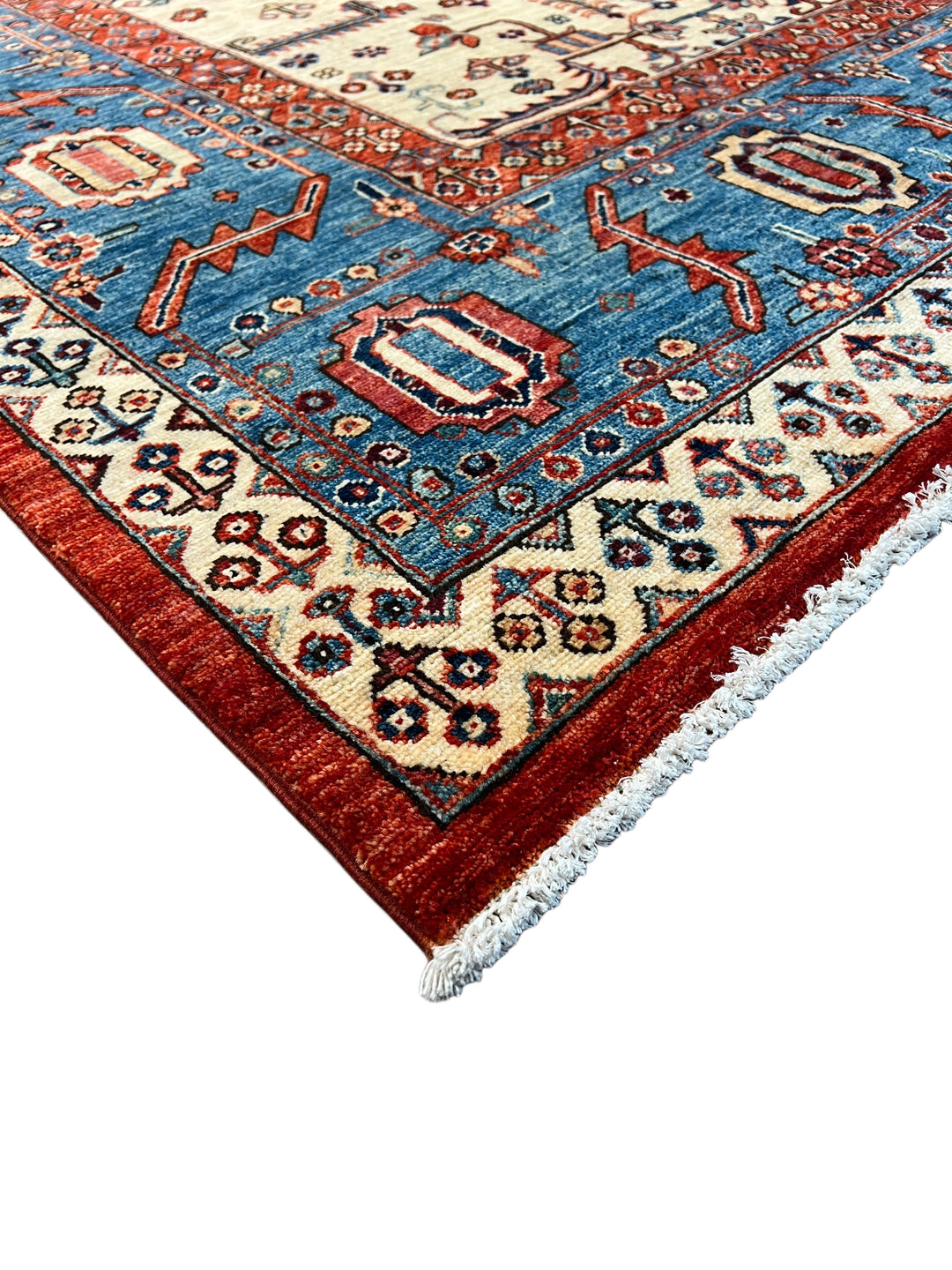 Rust Red &amp; Blue Geometric Medallion Rug – 9’2” × 14’7”