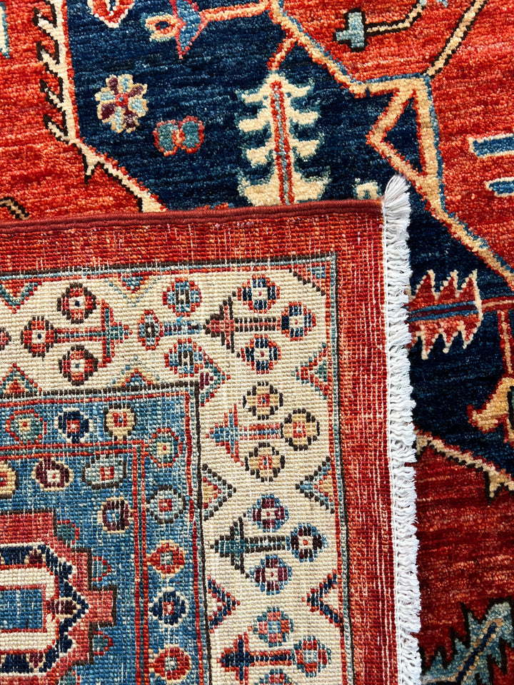 Rust Red &amp; Blue Geometric Medallion Rug – 9’2” × 14’7”