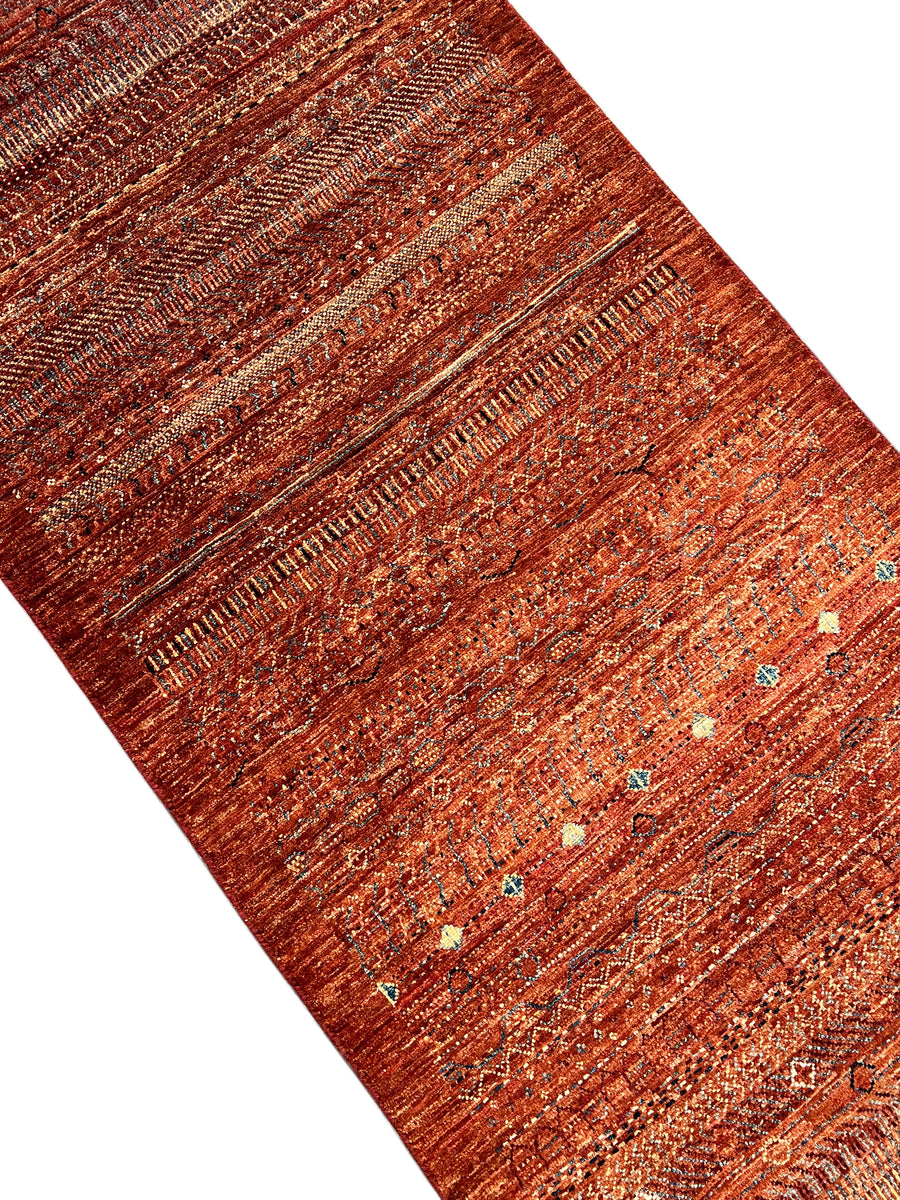 Rust & Burnt Orange Tribal Wool Runner Rug – 2.10’ x 9.5’